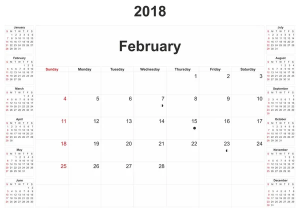 2018 Měsíční Kalendář Bílým Pozadím — Stock fotografie