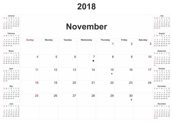2018 Calendário Mensal Com Fundo Branco — Fotografia de Stock