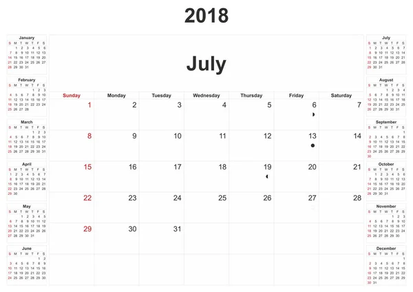 2018 Calendario Mensual Con Fondo Blanco — Foto de Stock
