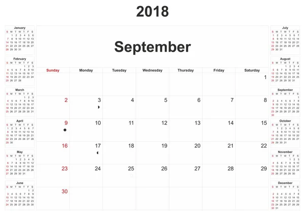 2018 Monthly Calendar White Background — Stock Photo, Image