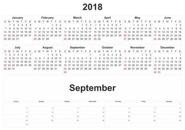 2018 Monthly Calendar White Background — Stock Photo, Image