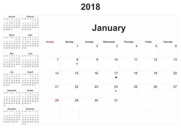 2018 Monthly Calendar White Background — Stock Photo, Image