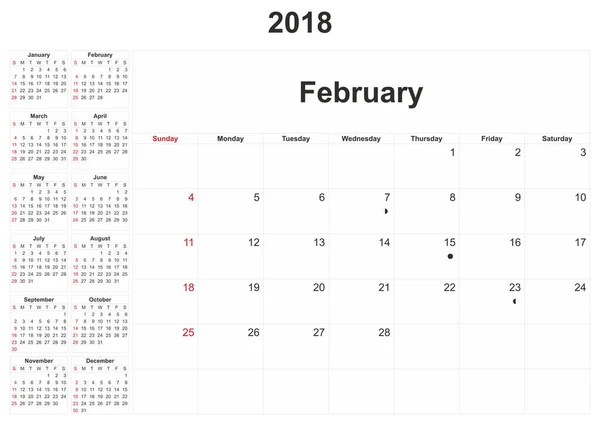 2018 Calendario Mensual Con Fondo Blanco — Foto de Stock