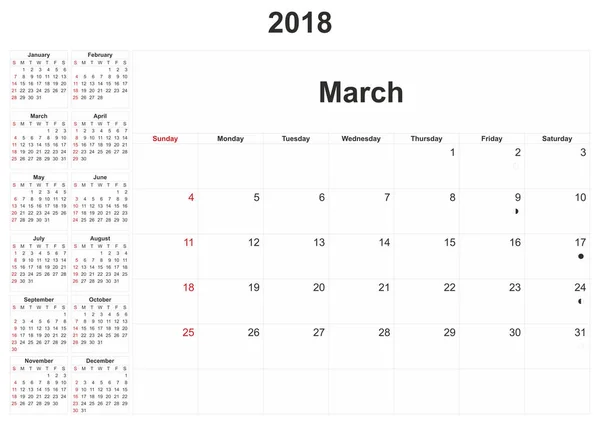 2018 Calendario Mensual Con Fondo Blanco —  Fotos de Stock