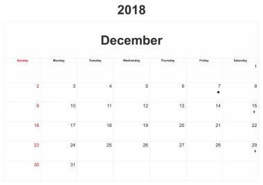 aylık bir takvim beyaz arka plan ile 2018.