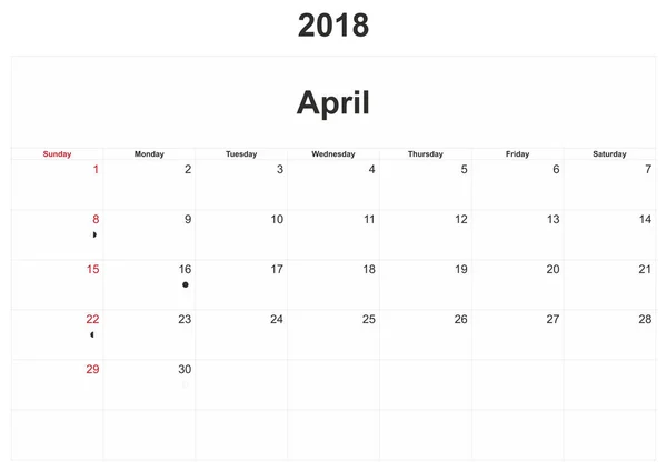2018 Ein Monatskalender Mit Weißem Hintergrund — Stockfoto