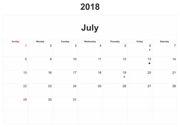 2018 Calendario Mensual Con Fondo Blanco —  Fotos de Stock