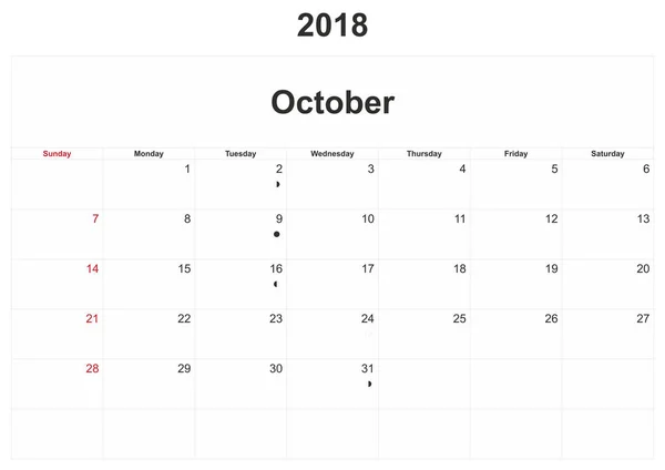 2018 Monthly Calendar White Background — Stock Photo, Image