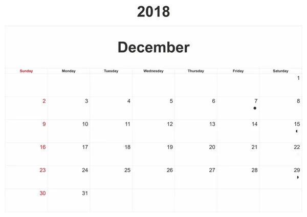 2018 Een Maandelijkse Kalender Met Witte Achtergrond — Stockfoto