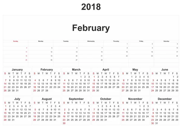 2018 Calendario Mensual Con Fondo Blanco — Foto de Stock