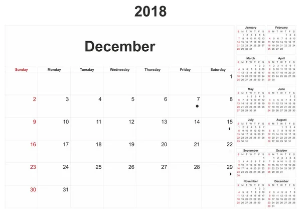 2018 Calendário Mensal Com Fundo Branco — Fotografia de Stock