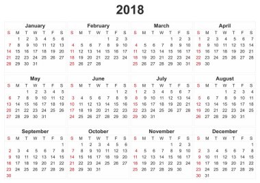 bir takvim beyaz arka plan ile 2018.