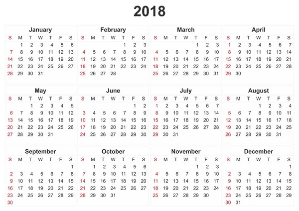 2018 Calendário Com Fundo Branco — Fotografia de Stock