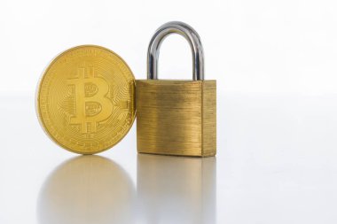 Bitcoin Cryptocurrency dijital Bit sikke Btc para birimi teknoloji iş Internet kavramı.