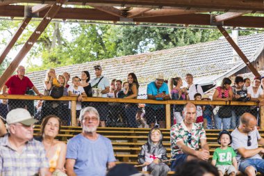 Şövalyeler, performansları, ile Ortaçağ turnuva gösterir, yiyecek ve içecek tipik bir alan Kaltenber, Almanya.