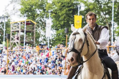 Şövalyeler, performansları, ile Ortaçağ turnuva gösterir, yiyecek ve içecek tipik bir alan Kaltenber, Almanya.