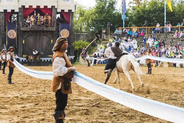 Tournoi Médiéval Avec Des Chevaliers Spectacles Spectacles Nourriture Boissons Typiques — Photo