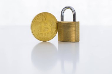 Bitcoin Cryptocurrency dijital Bit sikke Btc para birimi teknoloji iş Internet kavramı.