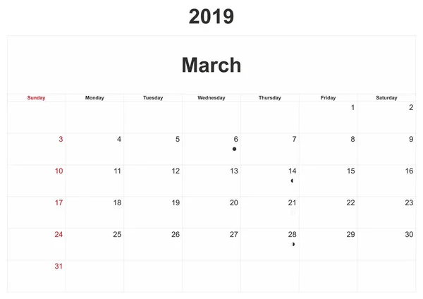 2019 Calendário Mensal Com Fundo Branco — Fotografia de Stock