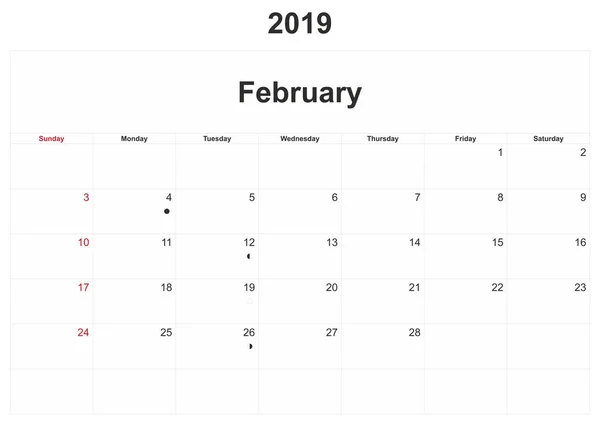 2019 Monthly Calendar White Background — Stock Photo, Image