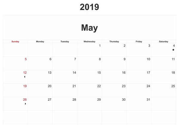 2019 Месячный Календарь Белым Фоном — стоковое фото