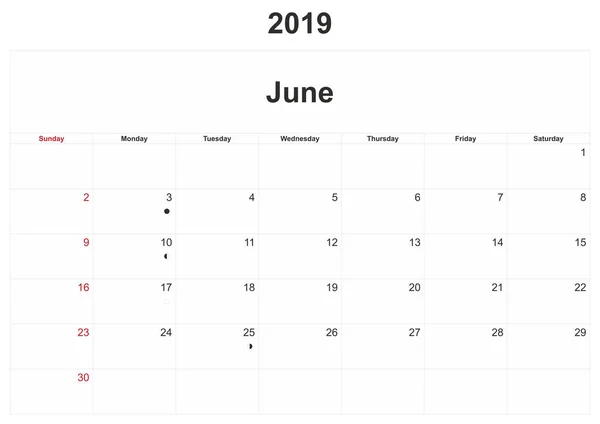 2019 Een Maandelijkse Kalender Met Witte Achtergrond — Stockfoto