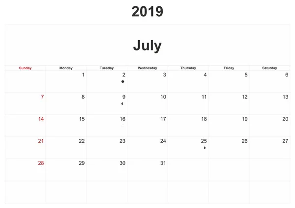 2019 Een Maandelijkse Kalender Met Witte Achtergrond — Stockfoto