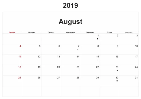 2019 Monthly Calendar White Background — Stock Photo, Image