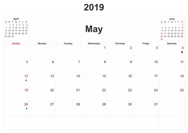 2019 Месячный Календарь Белым Фоном — стоковое фото
