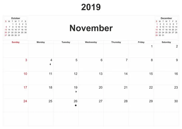 2019 Monthly Calendar White Background — Stock Photo, Image
