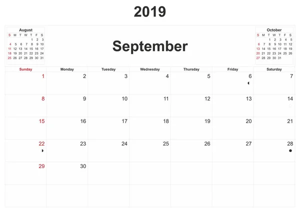 2019 Місячний Календар Білим Тлом — стокове фото