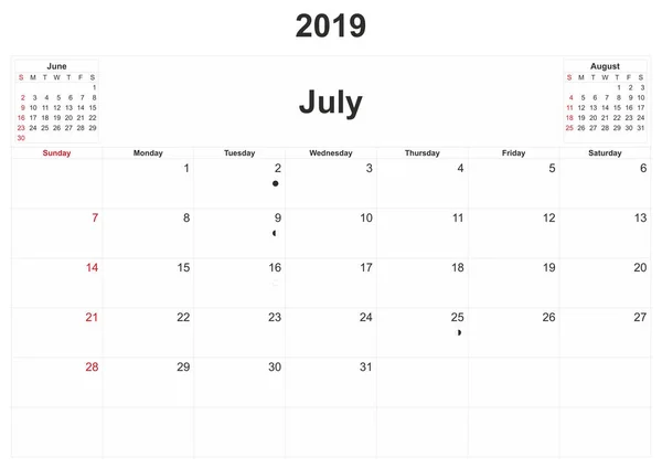 2019 Calendario Mensual Con Fondo Blanco —  Fotos de Stock