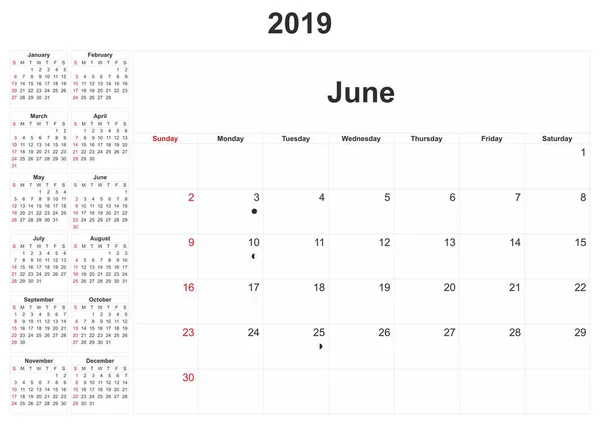 2019 Calendário Mensal Com Fundo Branco — Fotografia de Stock