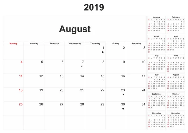 2019 Calendário Mensal Com Fundo Branco — Fotografia de Stock