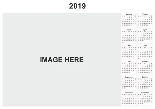 Kalendarzowy 2019 Białym Tłem — Zdjęcie stockowe