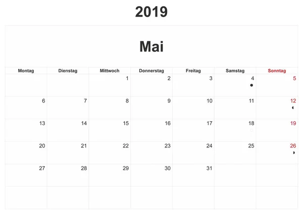 2019 Calendrier Mensuel Allemand Avec Fond Blanc — Photo