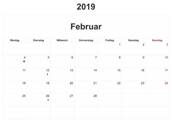 2019 Calendario Mensual Alemán Con Fondo Blanco —  Fotos de Stock