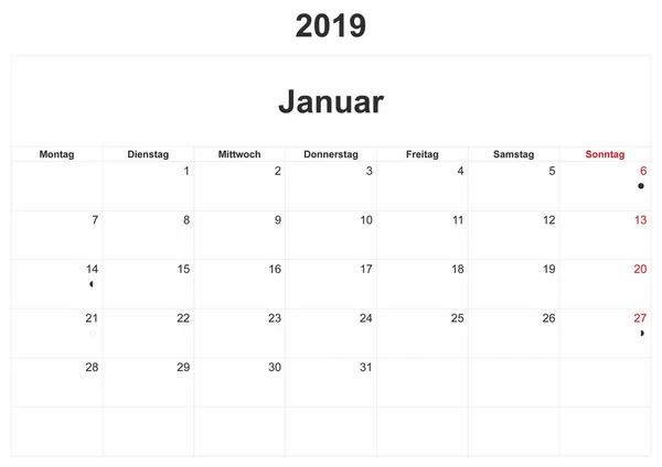 2019 Calendario Mensual Alemán Con Fondo Blanco —  Fotos de Stock