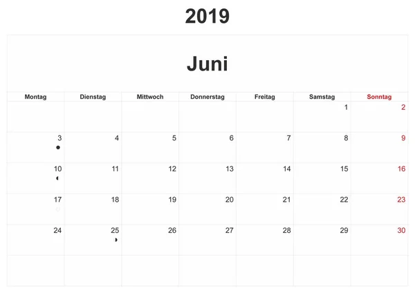 2019 Německý Měsíčního Kalendáře Bílým Pozadím — Stock fotografie