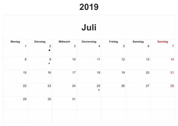 2019 Německý Měsíčního Kalendáře Bílým Pozadím — Stock fotografie