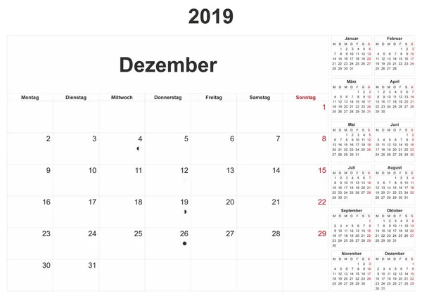 2019 Calendario Mensual Alemán Con Fondo Blanco — Foto de Stock