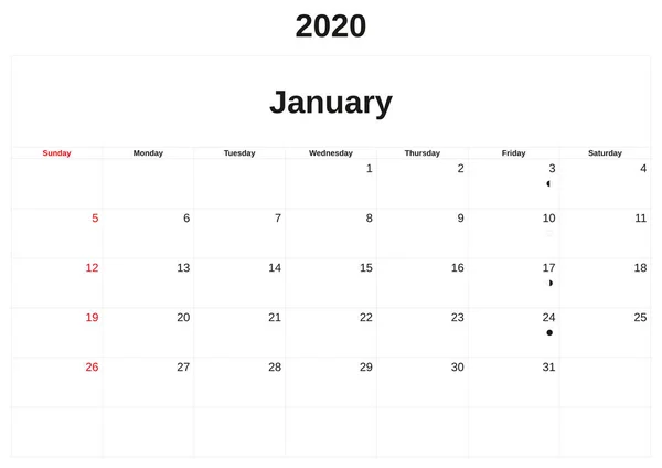 2020 un calendario mensile con sfondo bianco . — Foto Stock