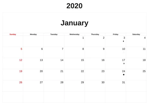 2020 um calendário mensal com fundo branco . — Fotografia de Stock