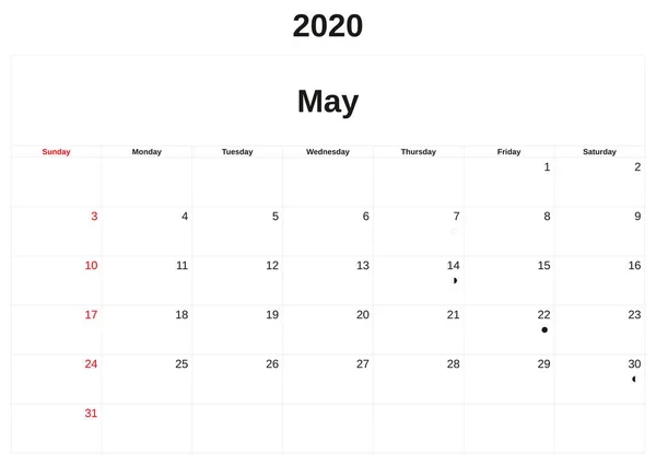 2020 месячный календарь с белым фоном . — стоковое фото