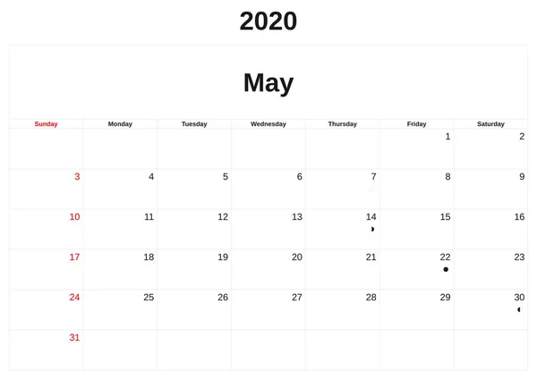 2020 un calendario mensual con fondo blanco . — Foto de Stock