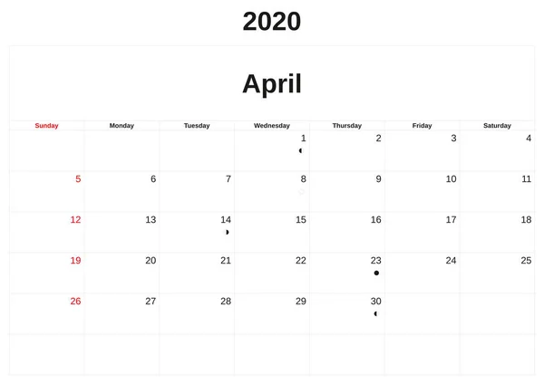 毎月のカレンダーの白い背景を持つ 2020. — ストック写真