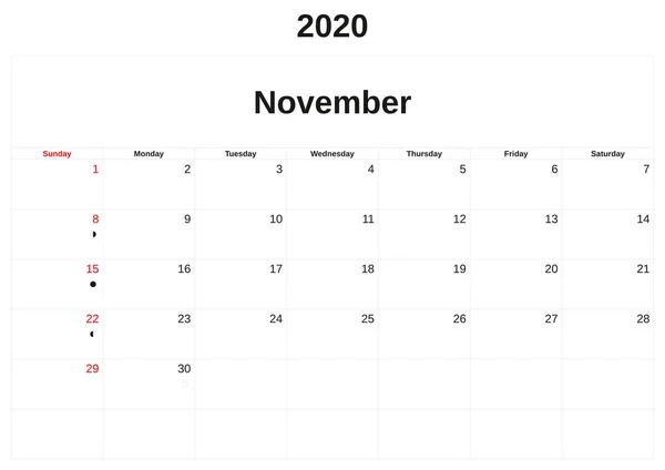 2020 un calendario mensual con fondo blanco . — Foto de Stock