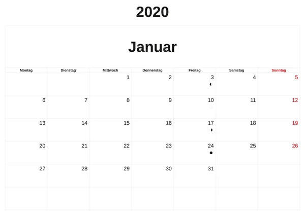 2020 месячный календарь с белым фоном на немецком языке . — стоковое фото