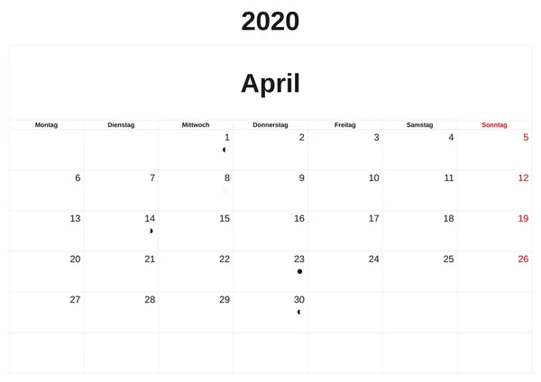 2020 un calendario mensual con fondo blanco en alemán . — Foto de Stock