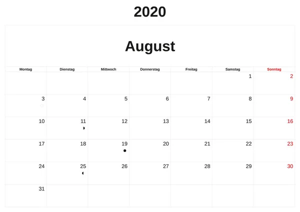 2020 un calendrier mensuel avec fond blanc en allemand . — Photo